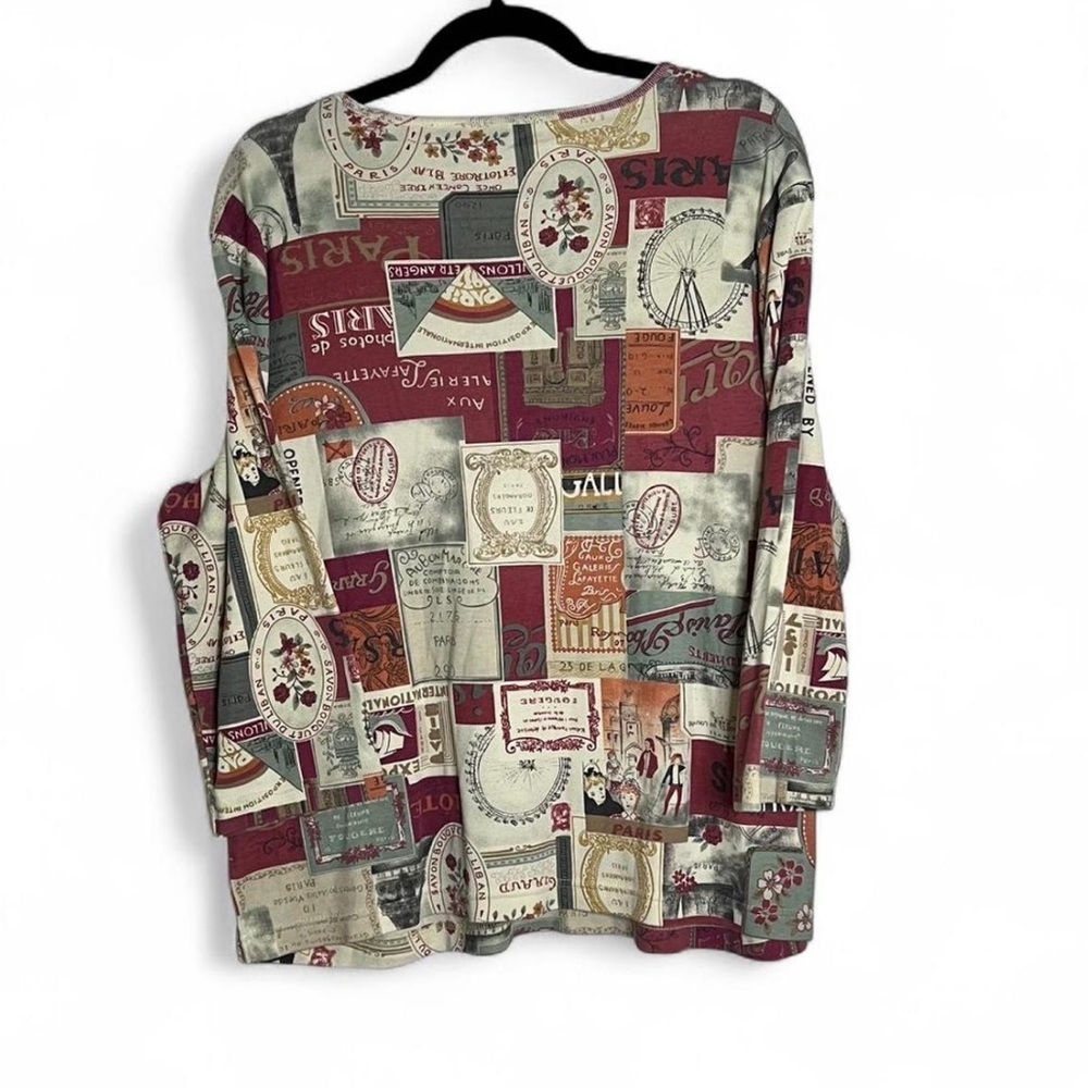 Ms. Lee Paris Print Patchwork Long Sleeve Shirt Size L Vintage Style - Picture 5 of 5